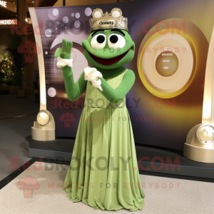 Olive Engagement Ring mascot costume character dressed with a Empire Waist Dress and Watches