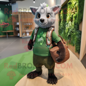 Forest Green Aye-Aye mascot costume character dressed with a Bootcut Jeans and Messenger bags