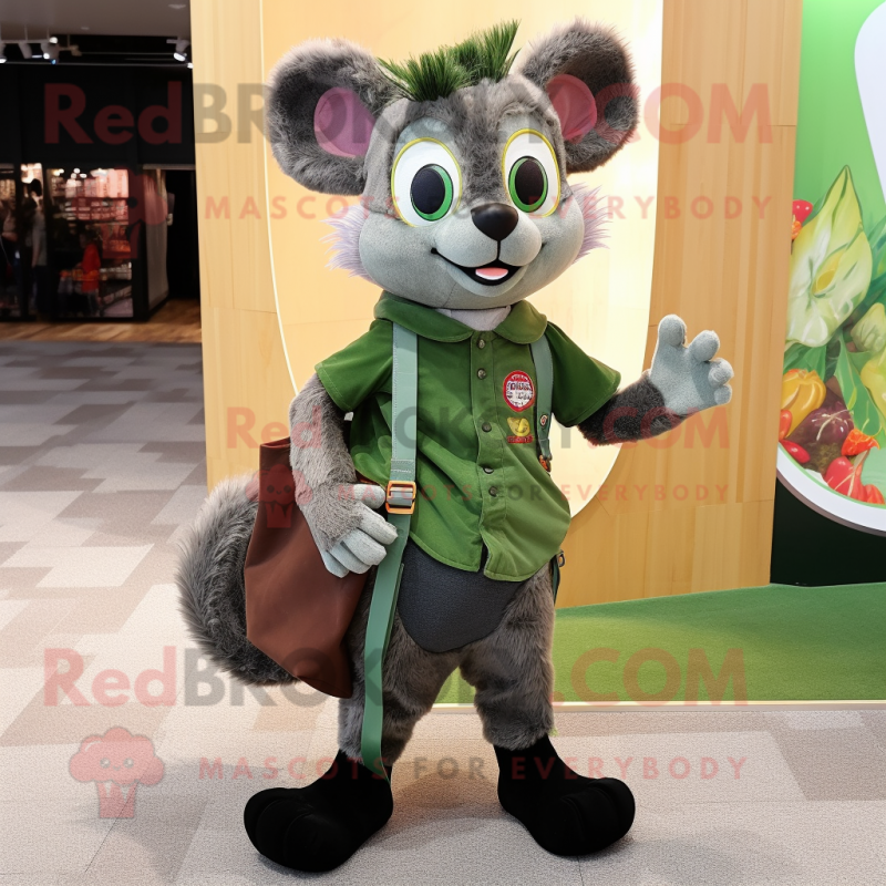 Forest Green Aye-Aye mascot costume character dressed with a Bootcut Jeans and Messenger bags