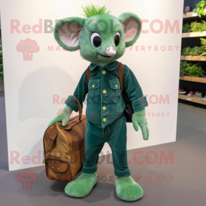 Forest Green Aye-Aye mascot costume character dressed with a Bootcut Jeans and Messenger bags