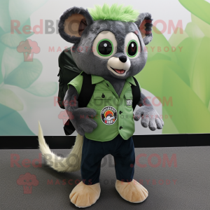 Forest Green Aye-Aye mascot costume character dressed with a Bootcut Jeans and Messenger bags