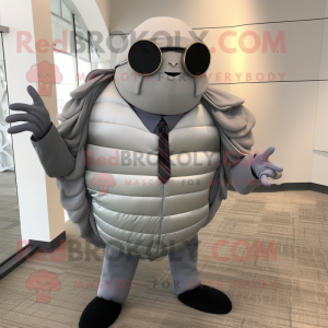 Silver Trilobite mascot costume character dressed with a Suit Pants and Eyeglasses