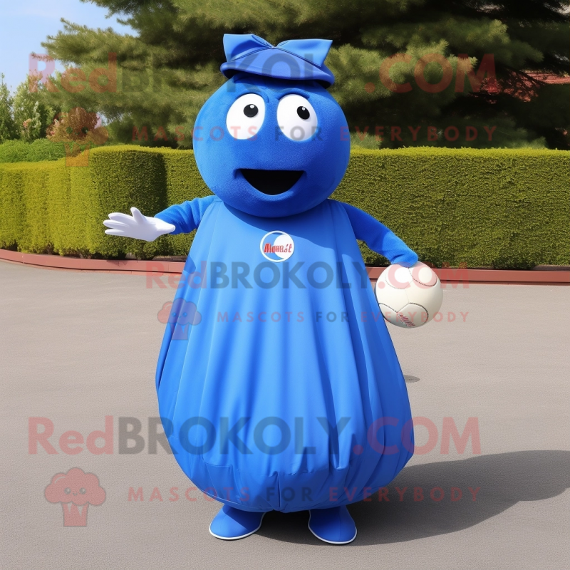 Blue Petanque Ball mascot costume character dressed with a Maxi Skirt and Foot pads Blue Petanque Ball mascot costume character dressed with a Maxi Skirt and Foot pads