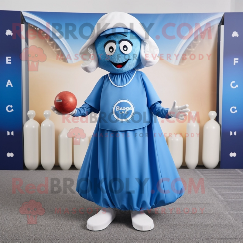 Blue Petanque Ball mascot costume character dressed with a Maxi Skirt and Foot pads Blue Petanque Ball mascot costume character dressed with a Maxi Skirt and Foot pads