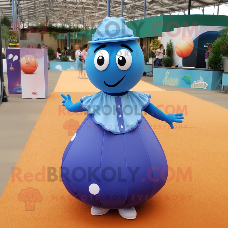 Blue Petanque Ball mascot costume character dressed with a Maxi Skirt and Foot pads Blue Petanque Ball mascot costume character dressed with a Maxi Skirt and Foot pads