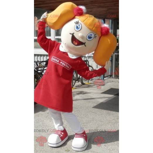 Mascotte de fillette blonde avec des couettes - Redbrokoly.com