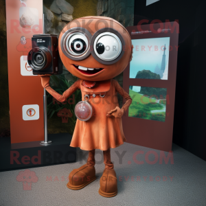 Rust Camera mascot costume character dressed with a Mini Dress and Anklets