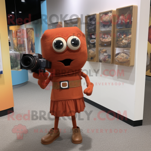 Rust Camera mascot costume character dressed with a Mini Dress and Anklets