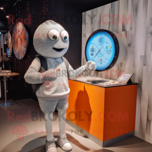 Silver Basketball Ball mascot costume character dressed with a Cardigan and Smartwatches