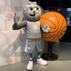 Silver Basketball Ball mascot costume character dressed with a Cardigan and Smartwatches