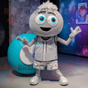 Silver Basketball Ball mascot costume character dressed with a Cardigan and Smartwatches