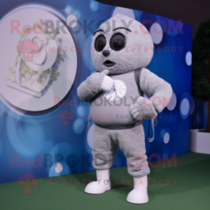 Silver Basketball Ball mascot costume character dressed with a Cardigan and Smartwatches