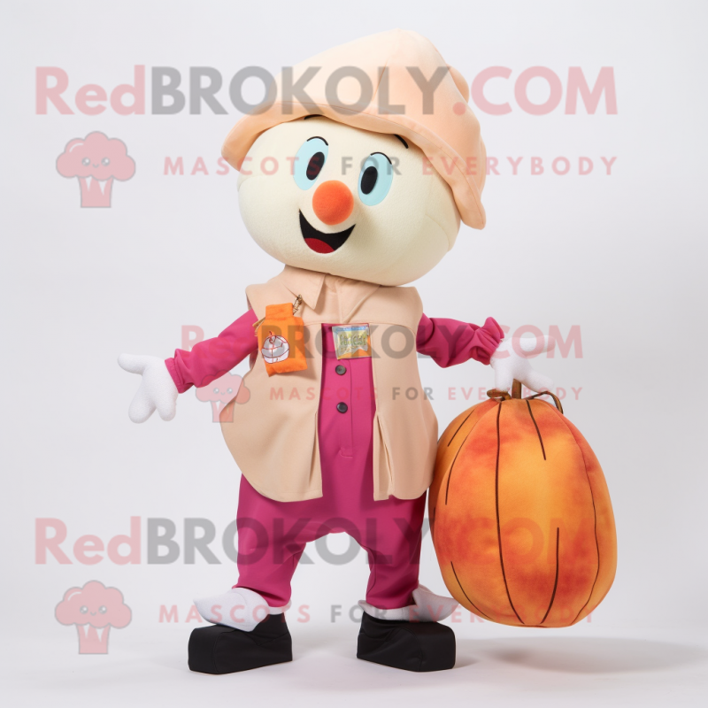 Peach Turnip mascot costume character dressed with a Vest and Tote bags