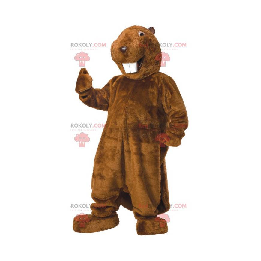 Maskot hnědý bobr s velkými zuby - Redbrokoly.com