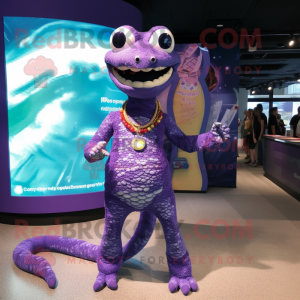 Purple Python mascot costume character dressed with a Swimwear and Keychains