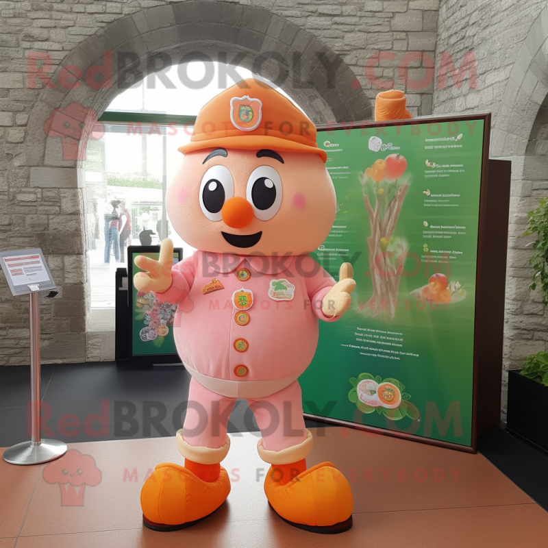 Peach Irish Castle mascot costume character dressed with a Playsuit and Keychains Peach Irish Castle mascot costume character dressed with a Playsuit and Keychains
