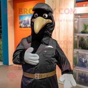Black Albatross mascot costume character dressed with a Overalls and Cummerbunds