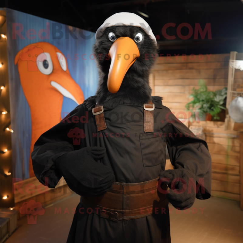 Black Albatross mascot costume character dressed with a Overalls and Cummerbunds