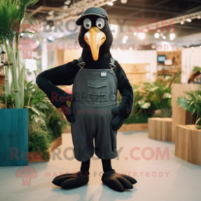 Black Albatross mascot costume character dressed with a Overalls and Cummerbunds