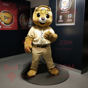 Gold Baseball Glove mascot costume character dressed with a Romper and Scarves