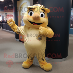 Gold Baseball Glove mascot costume character dressed with a Romper and Scarves