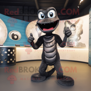 Black Snake mascot costume character dressed with a Playsuit and Rings