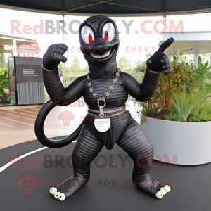 Black Snake mascot costume character dressed with a Playsuit and Rings