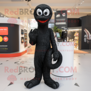 Black Snake mascot costume character dressed with a Playsuit and Rings