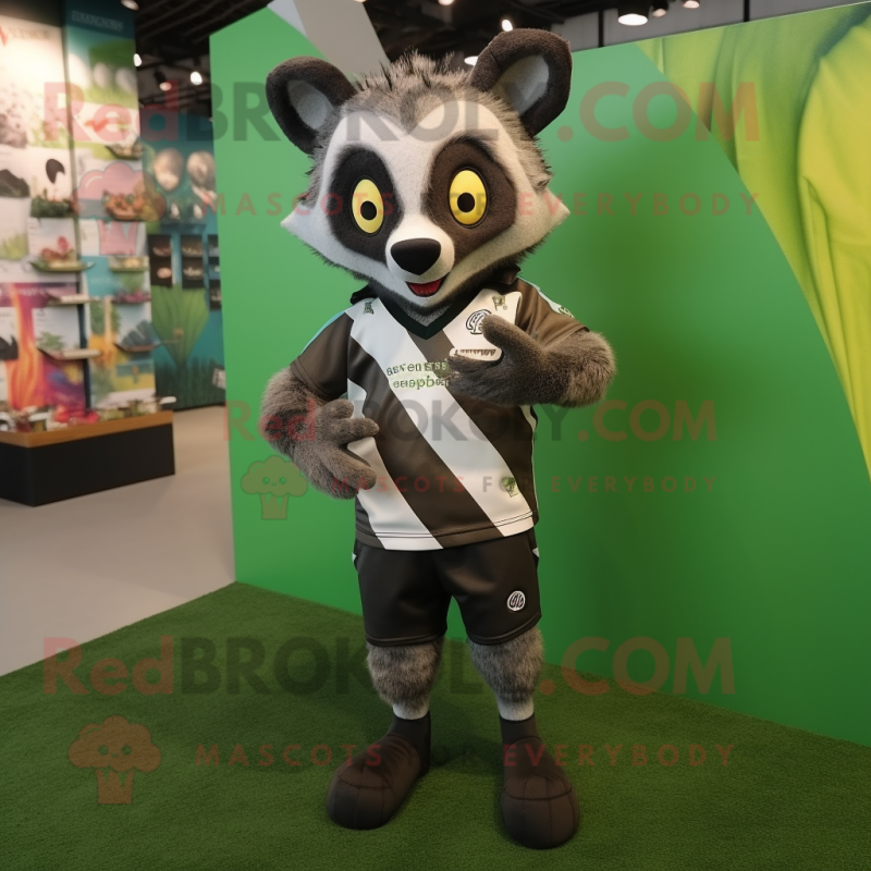 Olive Civet mascot costume character dressed with a Rugby Shirt and Coin purses Olive Civet mascot costume character dressed with a Rugby Shirt and Coin purses