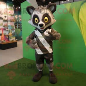 Olive Civet mascot costume character dressed with a Rugby Shirt and Coin purses