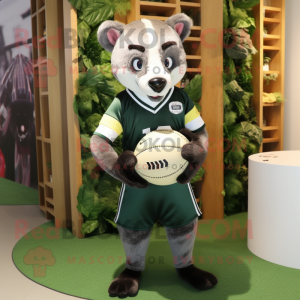 Olive Civet mascot costume character dressed with a Rugby Shirt and Coin purses