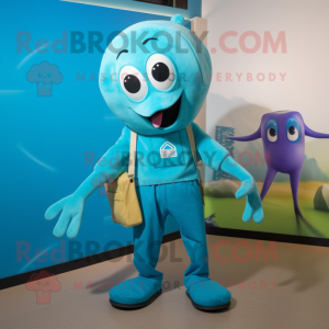 Cyan Squid mascotte kostuum...