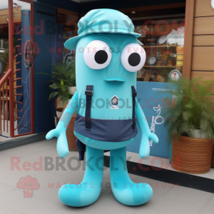 Cyan Squid maskot kostym...