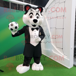 White Soccer Goal mascot costume character dressed with a Tuxedo and Mittens