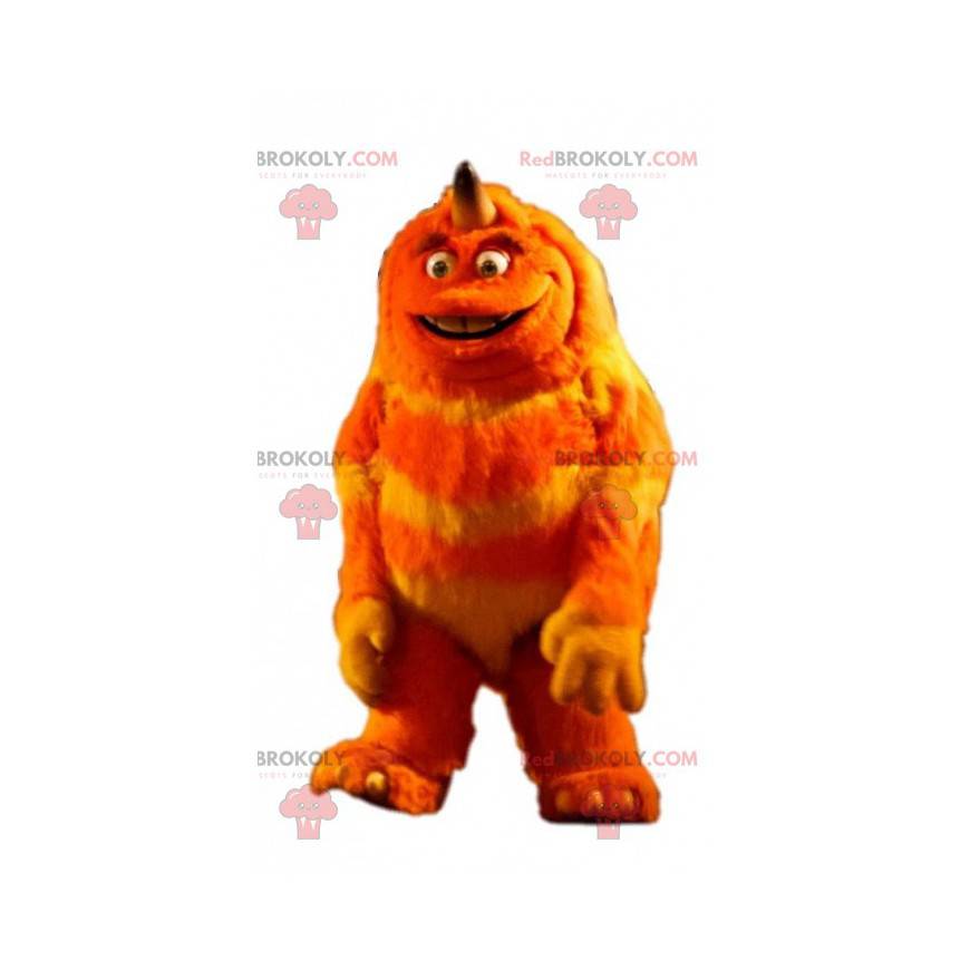 Mascotte de monstre poilu orange et jaune. Créature poilue -