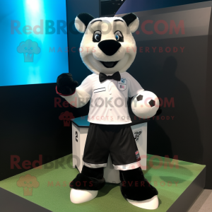 White Soccer Goal mascot costume character dressed with a Tuxedo and Mittens