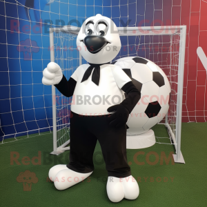 White Soccer Goal mascot costume character dressed with a Tuxedo and Mittens