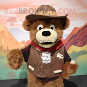 Brown Bison mascot costume character dressed with a Cardigan and Hats