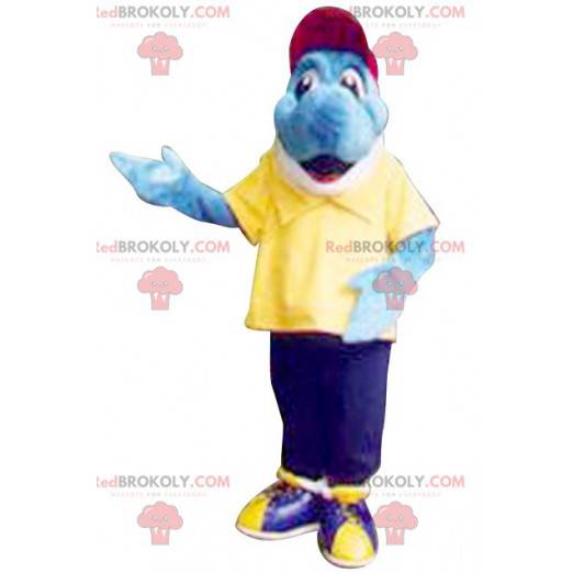 Blue and white fish mascot. Dolphin mascot - Redbrokoly.com