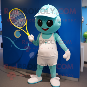 Cyan tennisracket maskot...