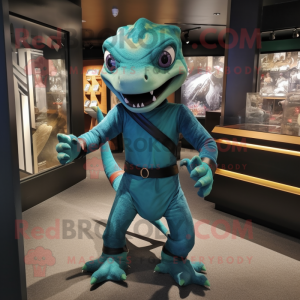 Teal Lizard maskot kostume...