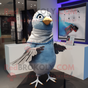 Silver Pigeon mascot costume character dressed with a V-Neck Tee and Scarves