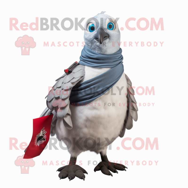 Silver Pigeon mascot costume character dressed with a V-Neck Tee and Scarves Silver Pigeon mascot costume character dressed with a V-Neck Tee and Scarves
