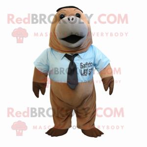 Rust Stellar'S Sea Cow mascot costume character dressed with a Dress Shirt and Ties