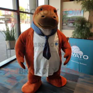 Rust Stellar'S Sea Cow mascot costume character dressed with a Dress Shirt and Ties