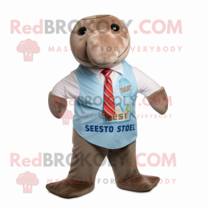 Rust Stellar'S Sea Cow mascot costume character dressed with a Dress Shirt and Ties