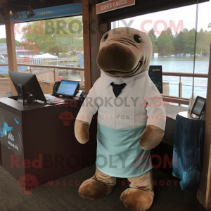 Rust Stellar'S Sea Cow mascot costume character dressed with a Dress Shirt and Ties