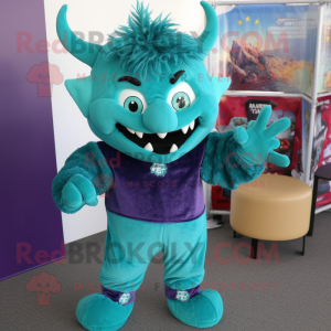 Teal Devil maskot kostume...