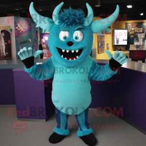 Teal Devil maskot kostume...