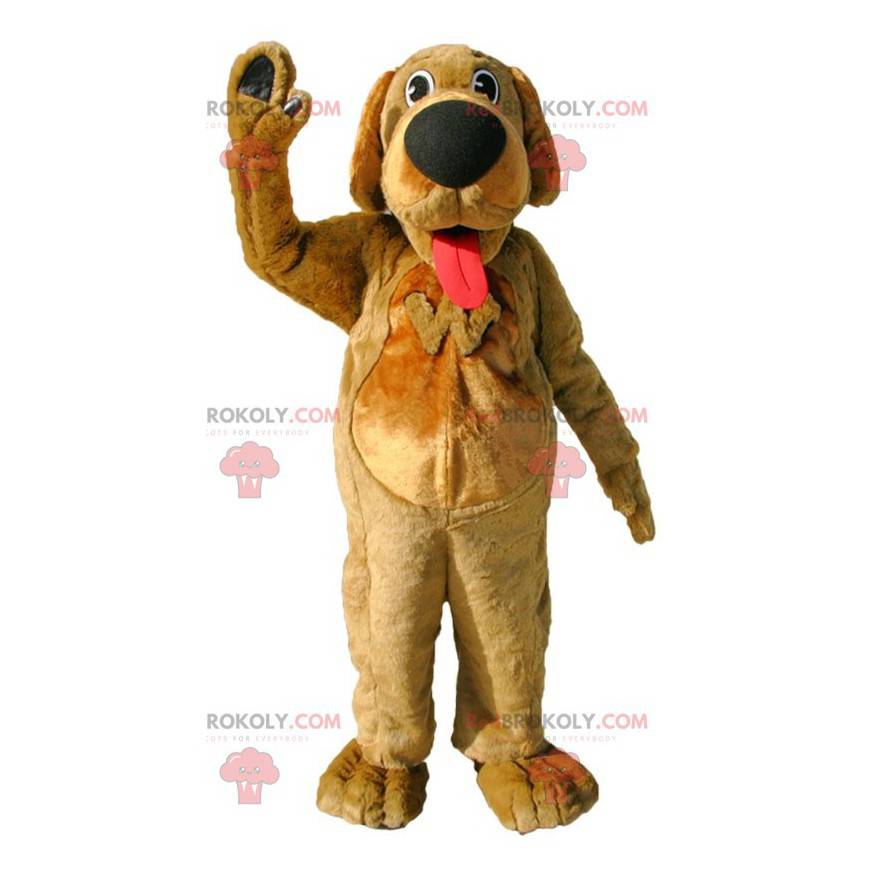 Hnědý pes maskot s velkým jazykem - Redbrokoly.com